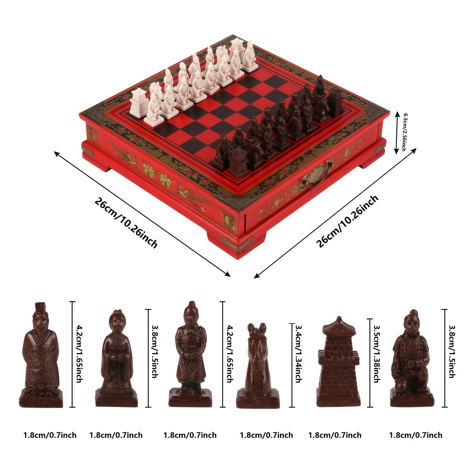 Medium-sized Chess Pieces • Deliberately Aged Three-Dimensional Terracotta Army • Wooden Tabletop Pieces • 26*26cm/10.24*10.24inch