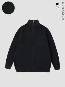 Men's Solid Zip Up Funnel Neck Sweater, Regular Fit Casual Long Sleeve Jumper for Fall & Winter, Men's Knitwear for Daily Wear