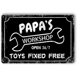 Funny Garage Sign Papa'S Workshop Signs Vintage Metal Tin Sign Garage Signs Man Cave Wall Decor Gift For Grandpa, Papa For Birthday Cool Workshop Decorative Accessories Mens Home Decorations