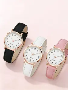 Women's Minimalist Fashion Round Dial Quartz Watch Set, Casual Versatile Fashionable Watches for Women & Girls, Trendy All-match & Exquisite Watch Set for Birthday Gift, Casual Analog Watch