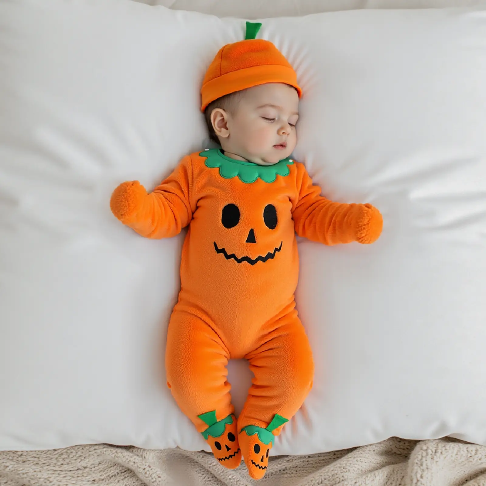 Baby Costume Long Sleeve Pumpkin Romper Jumpsuit With Cap Newborn Baby Boys Girls Halloween Outfit Set