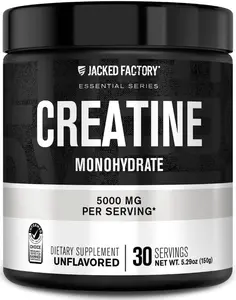 Jacked Factory Creatine Monohydrate Powder 150g - 5g Daily Creatine Supplement for Men and Women, Vegan-Friendly, Third-Party Tested - 30 Servings, Unflavored