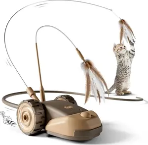 3-in-1 Interactive Cat Toy - 2-Speed Automatic Moving Mouse Cat Toys Self Play with 2pcs Hanging Feather String Ribbon and Wiggly Silicone Mice Tail for Bored Indoor Adult Cats Kittens Summervibes Petlovers