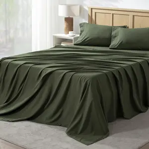 California King Sheet Sets 4, Dark Olive Green Super for Cal King Size, Microfiber Deep Pocket Up to 16",  Cooling Sheet