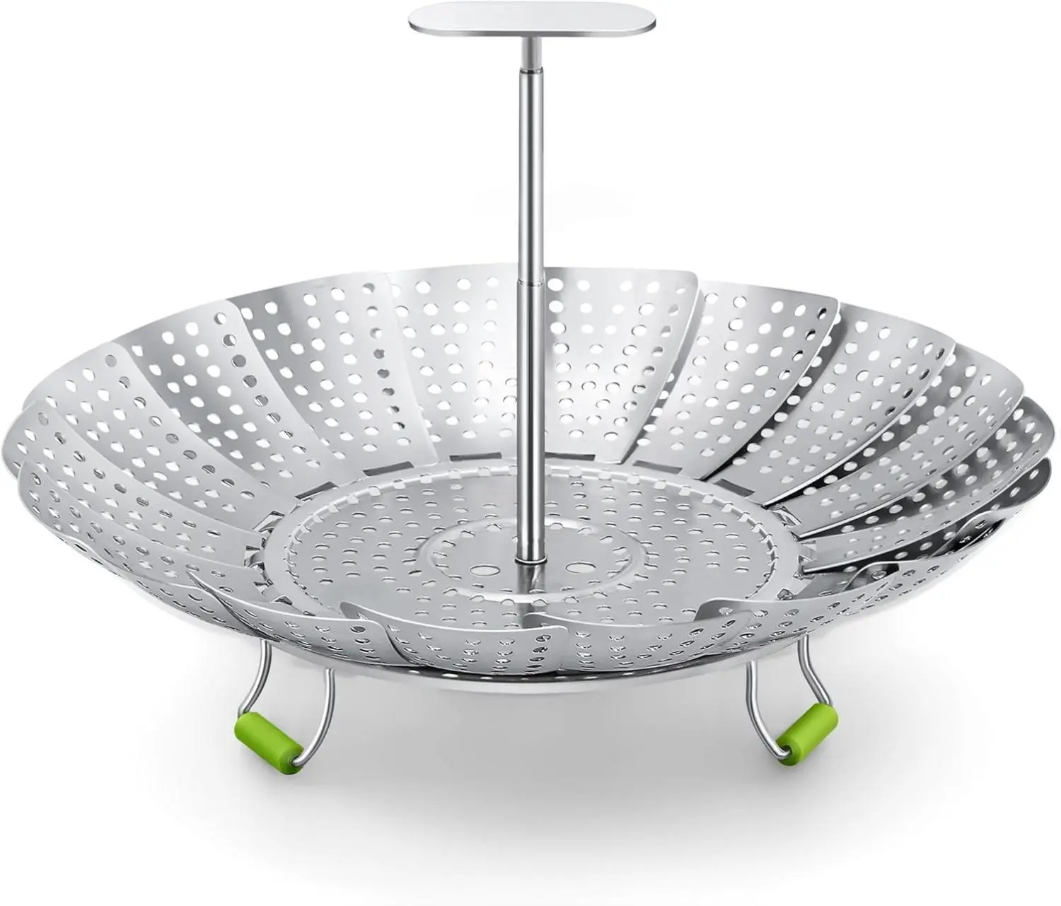 3rd Generation Sturdy Stainless Steel Collapsible Vegetable Steamer Basket with Cover, Silicone Handle, Extendable Kitchen Cookware Insert (5.5"-9") for Instant Pot, Heat Resistant, BPA-Free, Dish-Safe for Health-Conscious Cooks, Bisphenol A (Bpa), Expand