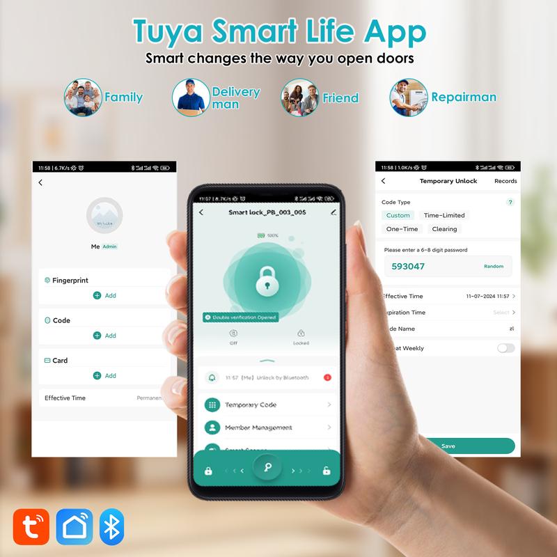 Smart  New 5-in-1 Smart Fingerorint Passcode Handle Lock – Fingerprint Passcode Key Card& Tuya App Unlock