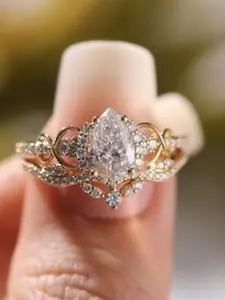 Elegant Zirconia Decorated Alloy Engagement Ring Set for Women, Wedding Ring Sets, Synthetic Zircon Rings, Perfect for Daily Wear, Wedding Anniversary, Party, Valentine's Day Gift