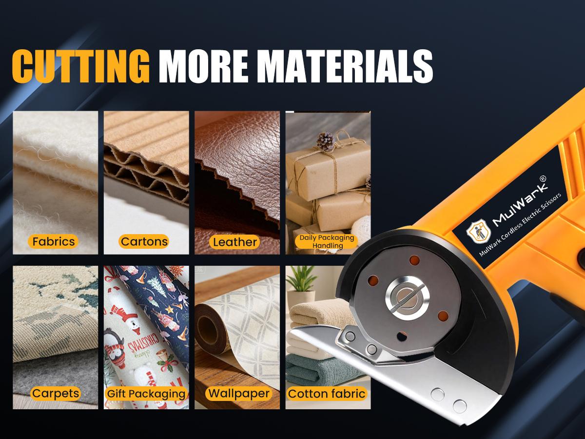 Mulwark Cardboard Cutter Electric, 4.2V Electric Scissors Cordless LED Display an LED Light, Includes 2 Spare Blades, Professional Electric Box Cutter for Cardboard, Carpet, Plastic, Leather, Packaging, Portable Cutting Tool, Yellow with Storage Bag Mulwark Cardboard Cutter Electric, 4.2V Electric Scissors Cordless LED Display an LED Light, Includes 2 Spare Blades, Professional Electric Box Cutter for Cardboard, Carpet, Plastic, Leather, Packaging, Portable Cutting Tool, Yellow with Storage Bag