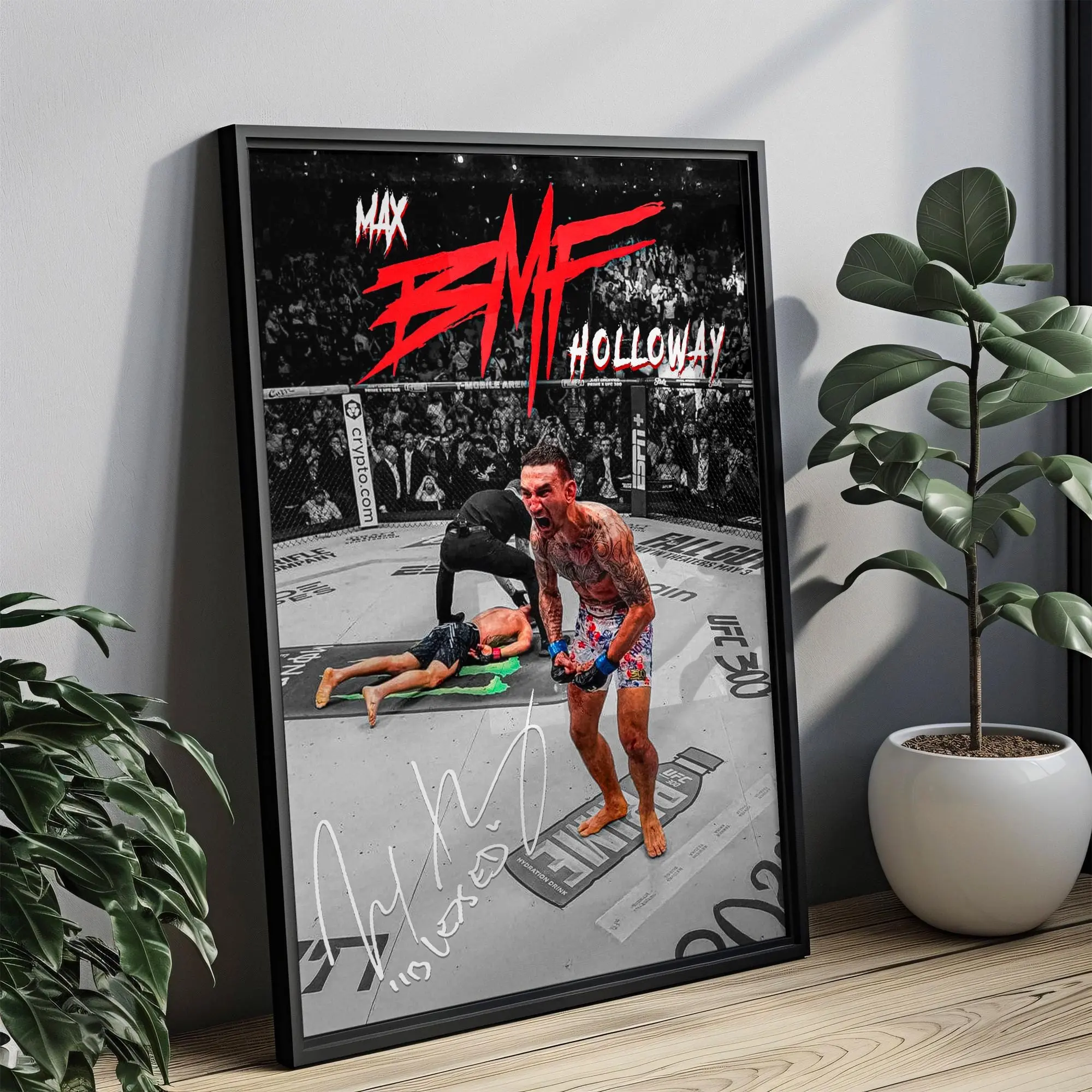Max Holloway "BMF" Ufc 300 Justin Gaethje | Iconic Moment| UFC MMA Fighter| Wall Decor| Poster Unframed   | Poster Unframed