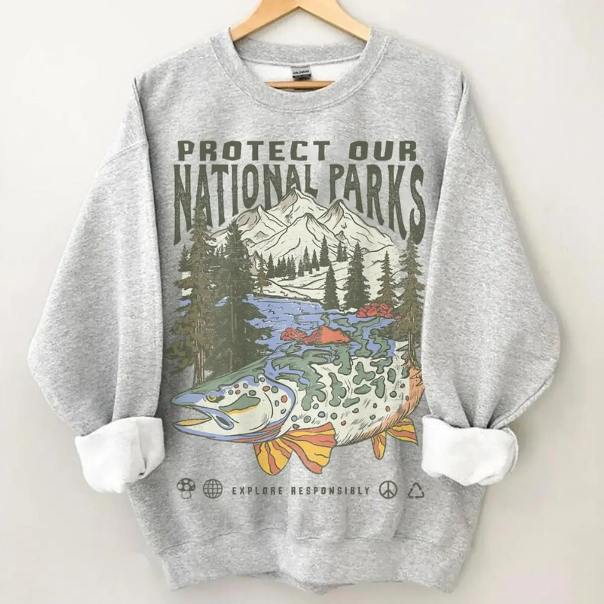 90s National Parks Unisex Sweatshirt Granola Girl Shirt Respect the Local Wildlife Pullover Hiking Camping Clothes Wanderlust Sweatshirt