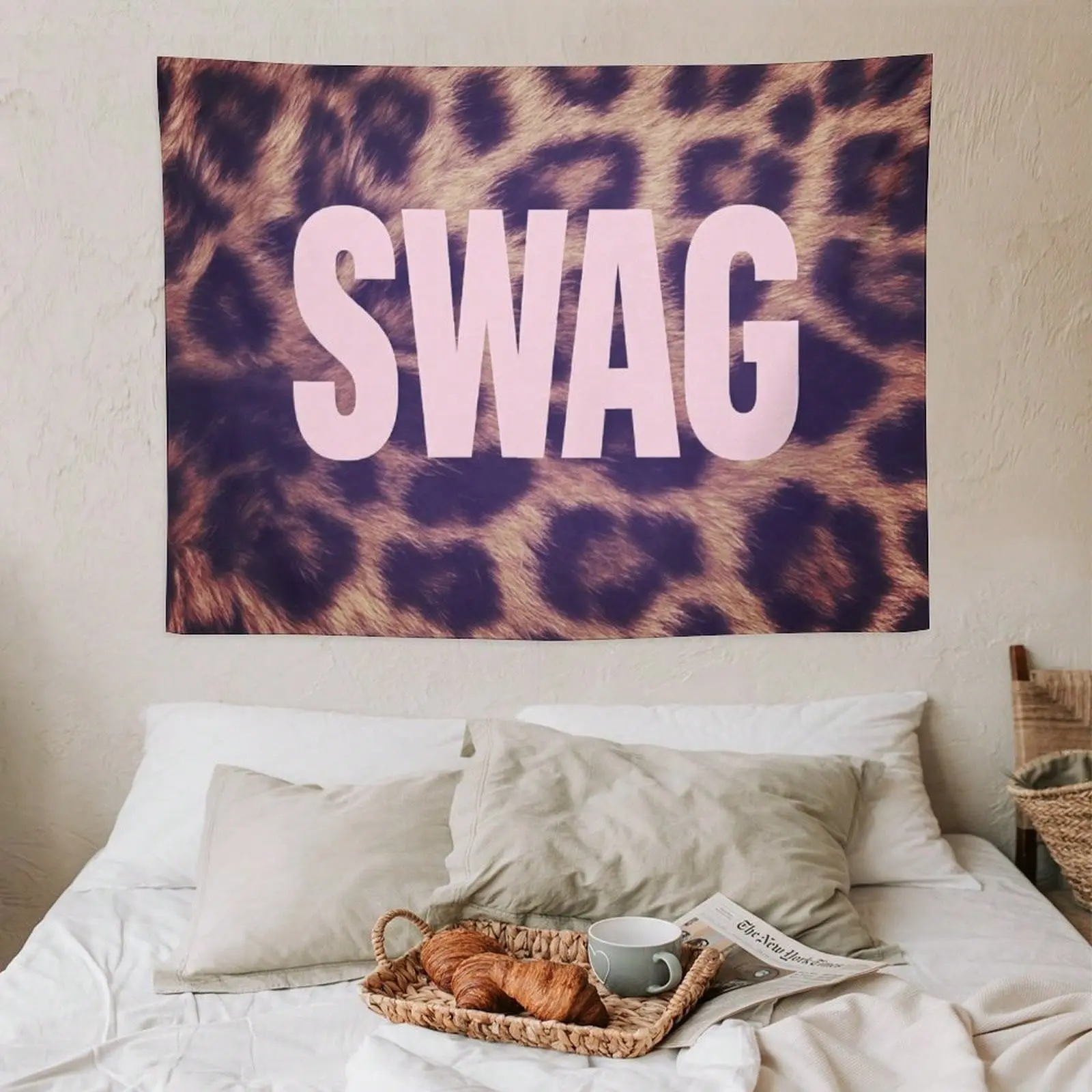 1pc Leopard Pattern SWAG Pattern Polyester Home Wall Hanging Decor Tapestry, suitable for living room, bedroom and office. Free installation kit included.