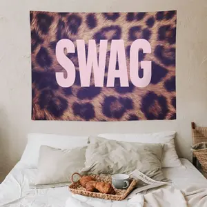 1pc Leopard Pattern SWAG Pattern Polyester Wall Hanging Tapestry, suitable for living room, bedroom and office. Free installation kit included.