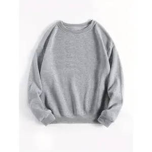 Women’s Solid Color Loose Round Neck Sweatshirt, Autumn/Winter, Fleece-Lined Casual Long Sleeve