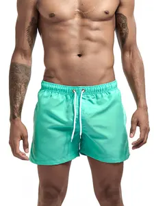 Men's Summer Beach Shorts, Solid Swim Shorts, Casual Regular Fit Plain Color Short Pants with Triangle Mesh Lining, 2 Side Pockets, 1 Back Pocket