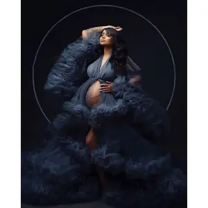 Maternity Dress for Photo Shoot, Tulle Maternity Gown, Baby Shower Photoshoot Dress, Boho Maternity Gown, Wedding Guest Dress, Gift for Her Womenswear Elegant Sleeve Ball