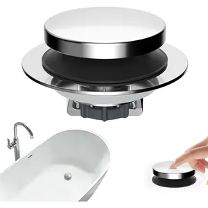 3 in 1 Metal Bathtub Drain Stopper, Universal Pop Up Tub Stopper, Bathtub Drain Hair Catcher, Removable Filter Basket, Anti-Clogging Drain Plug for 1.5''~2.4'' Drain, Brass  Core, Chrome