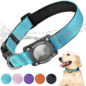 AgoumLux Airtag Dog Collar Blue S Waterproof Nylon Reflective GPS Tracker for Small Medium Large Dogs Adjustable Length Safety Comfortable Pet Collar
