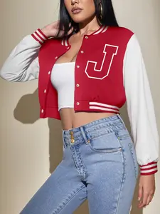 Women's Colorblock Print Short Baseball Jacket, Casual Fashion Outerwear, Daily Street Wear, Trendy and Stylish Women's Top