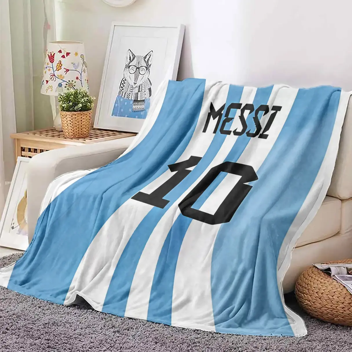 Messi Argentina Soccer Legend No. 10 Throw Blanket, Soft Cozy Lightweight Bed Blanket for Couch Sofa Bedroom Decor, Football Fan Gift for Kids Teens and Adults