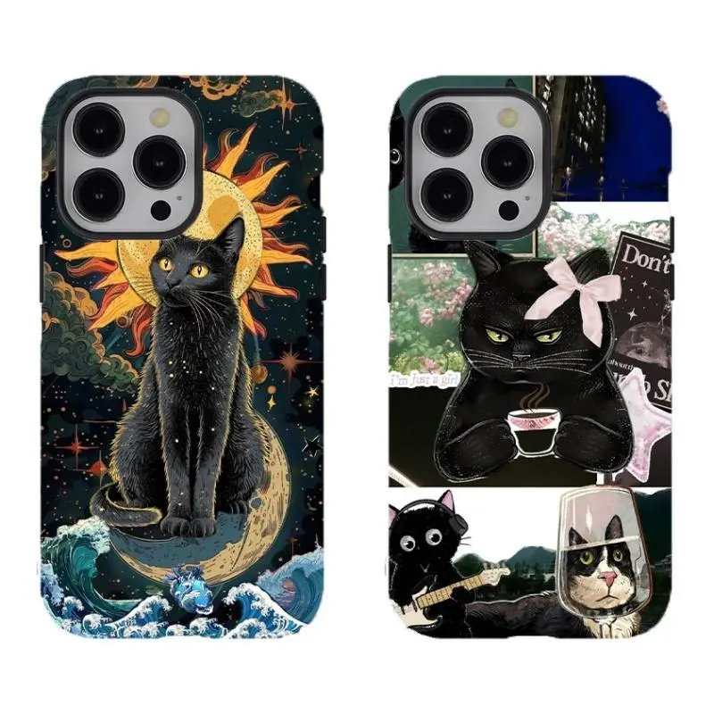 Haughty Black Cat Cartoon phone case,for iPhone 16 15 14 13 12 11 17Pro Max,for Samsung S25 S24 S23 S22 Ultra,Gift For Fans,Protective Cover Christmas/birthday Gift