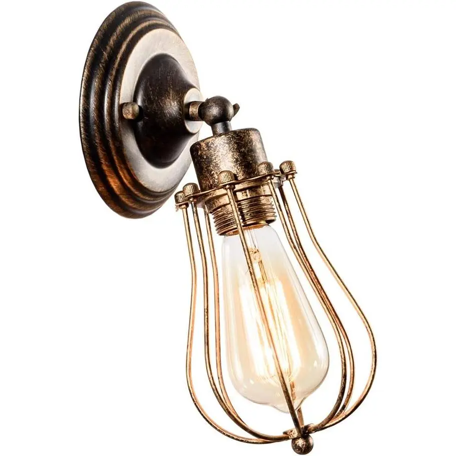 LULING Wall Mounted Indoor Industrial Wall Sconce - Rust Retro Bronze Fixture with Vintage Rustic Metal Cage Shade, Adjustable Socket, Wire Lighting, WiFi Enabled, Chunting-Designed (No Bulb) for Porch, Mirror