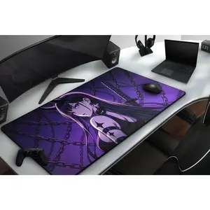 Oni Samurai Anime Girl With Chains Gaming Mousepad, Cool Purple Aesthetic Katana Waifu Desk Mat, Large Extended Mat For Gamer or Home Office