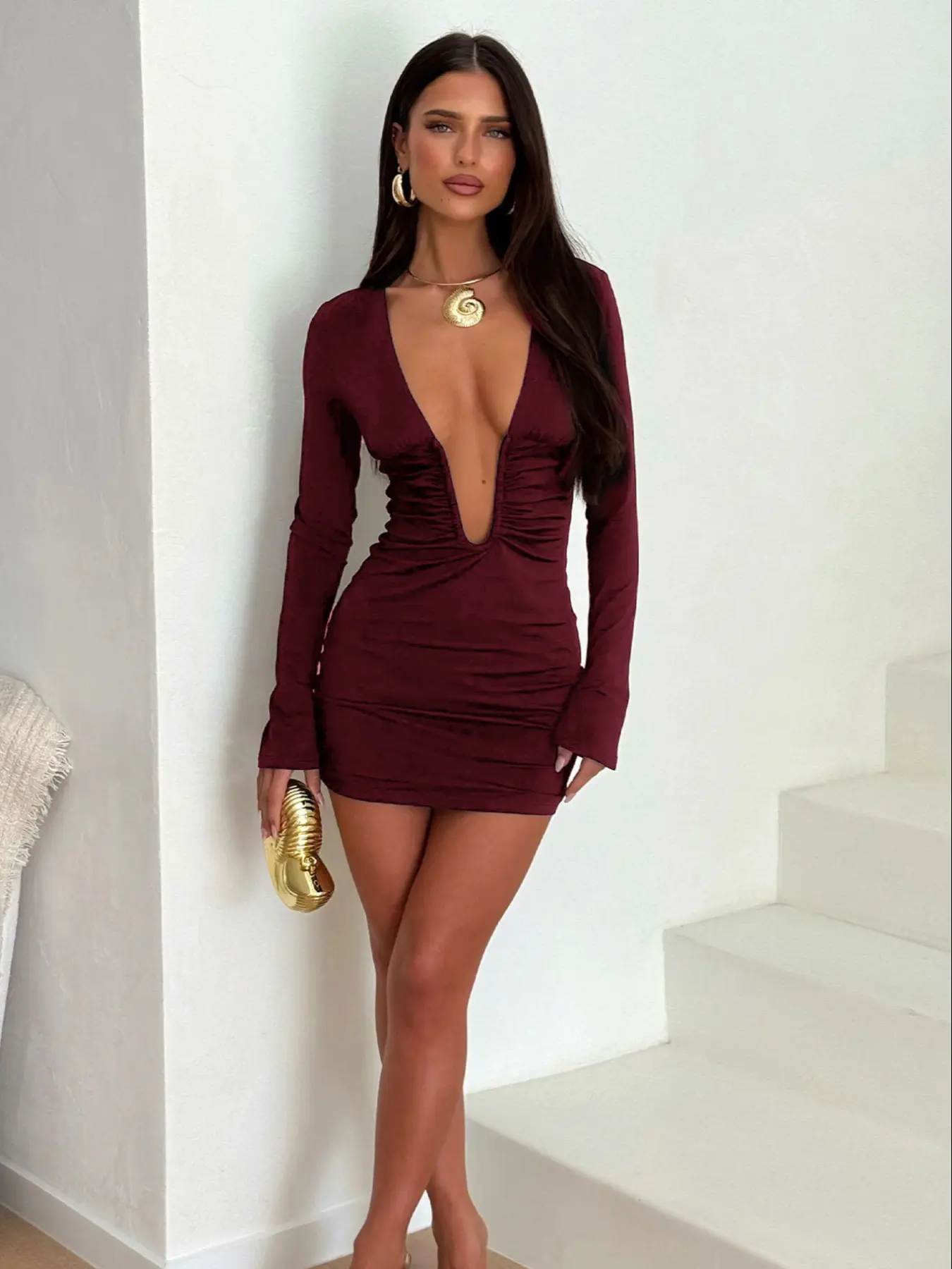 Elegant Minimalist Women's Long Sleeve Deep V Neck Fitted Bodycon Dress Womenswear, Comfortable Chic Trendy Fashion, Perfect for Parties, Formal Wear & Daily Wear - TikTok Shop Elegant Minimalist Women's Long Sleeve Deep V Neck Fitted Bodycon Dress Womenswear, Comfortable Chic Trendy Fashion, Perfect for Parties, Formal Wear & Daily Wear - TikTok Shop