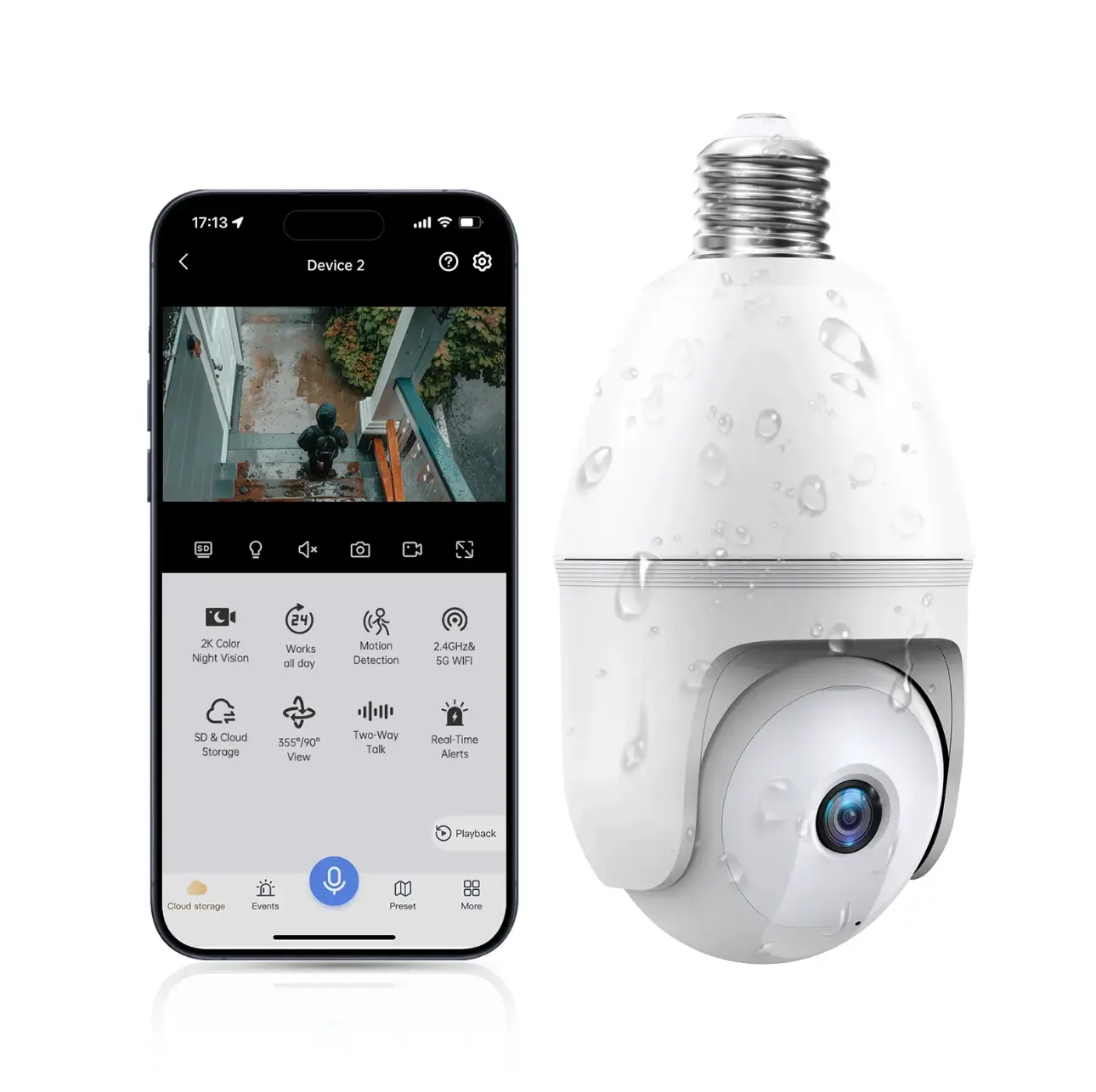 5MP Wireless Bulb Security Camera, 5G&2.4G WiFi Light Camera Indoor&Outdoor, 360° Color Night Vision, AI Motion Detection, Siren, Two-Way Talk
