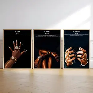 Set of 3 Black Christian Girl Wall Art, Scripture Print, Bible Verse Wall Art, Girl Room Decor, Christian Wall Print #24