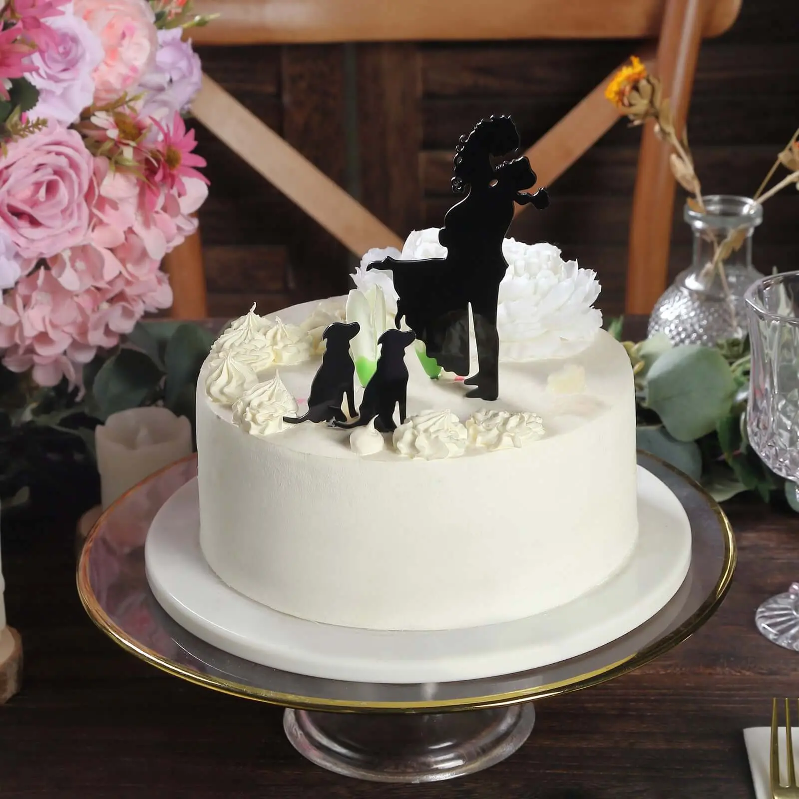 7-Inch Acrylic Cake Toppers - Black Silhouette Set of Bridal Couples and Pet Dogs, Home & Festive Supplies for Wedding Anniversary Cake Decorating, Home Supplies