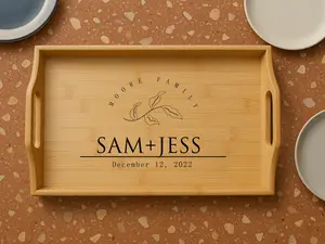 Custom Bamboo Serving Tray, Personalized Bamboo Tray, Elegant Kitchen & Home Gift, Wedding or Anniversary Gift, Personalized Hostess Tray, Housewarming Gift, Wedding Gift For Couple, Engraved Kitchen Gift, Family Name Gift