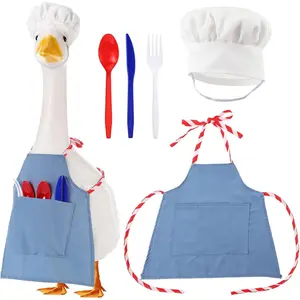 Goose Outfit for 23" Lawn Porch Goose Statue Apron Chef Hat and Cutlery for Garden Patio Statue Art Decoration