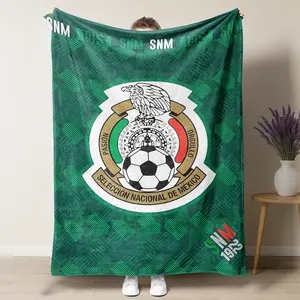 UVVUVV - Mexico National Soccer Team Blanket – Official Crest Design with "Pasión y Orgullo" Motto, Classic Green Geometric Pattern & 192 Selección Nacional Mark, Perfect for Football Fans