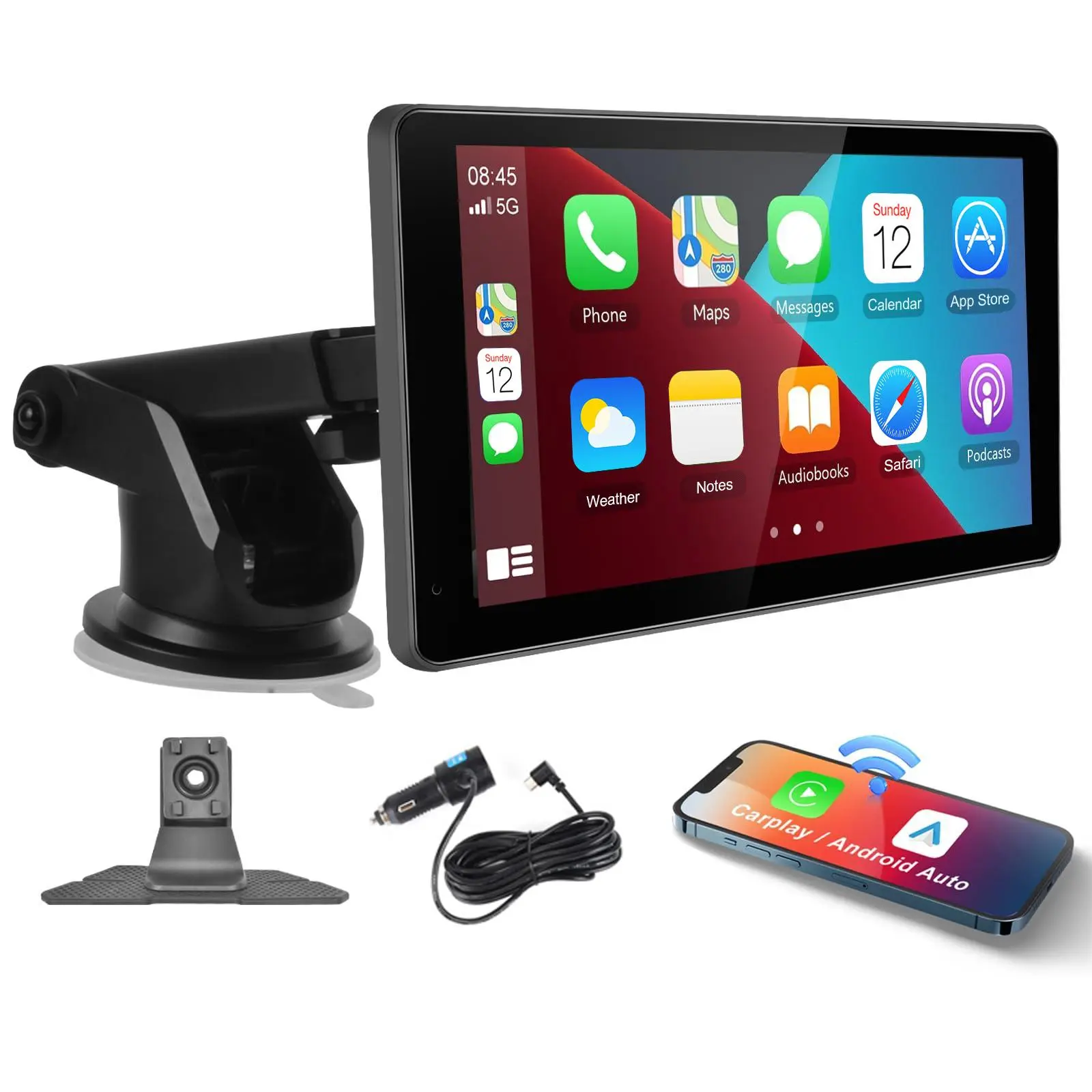 SummerVibes 7-Inch HD IPS Touch Screen Adjustable Wireless Android Car Player, Wireless CarPlay Adapter, Bluetooth Adapter, MirrorLink, GPS Navigation, Voice Control, AUX, FM Transmitter – Car Accessories, Auto Parts Accessories