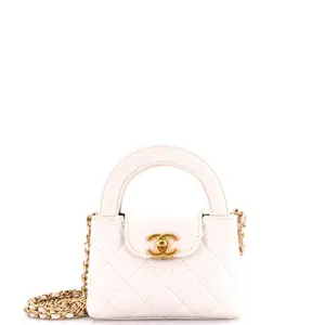 Pre-owned CHANEL material Messenger Bags Kelly Top Handle Shopping Bag Quilted Shiny Aged Calfskin Nano by Rebag