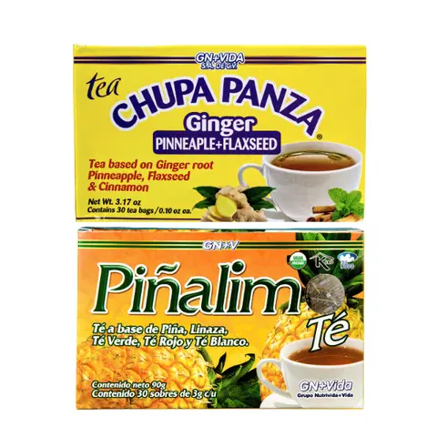 GN+VIDA Chupa Panza & Piñalima Special Tea Bundle - 30 Tea-Based Ginger Fruity Mix Bags (0.10oz Each), Pineapple-Infused Flaxseed-Cinnamon Natural Blend, Adults' Chilled Healthier Choice Beverage, 24-Month Shelf Life Drinks