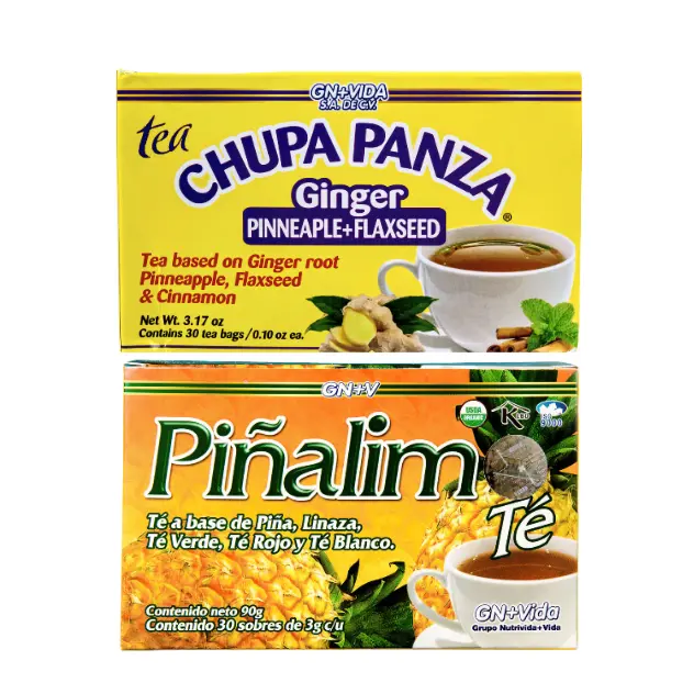 GN+VIDA Chupa Panza & Piñalima Special Tea Bundle - 30 Tea-Based Ginger Fruity Mix Bags (0.10oz Each), Pineapple-Infused Flaxseed-Cinnamon Natural Blend, Adults' Chilled Healthier Choice Beverage, 24-Month Shelf Life Drinks