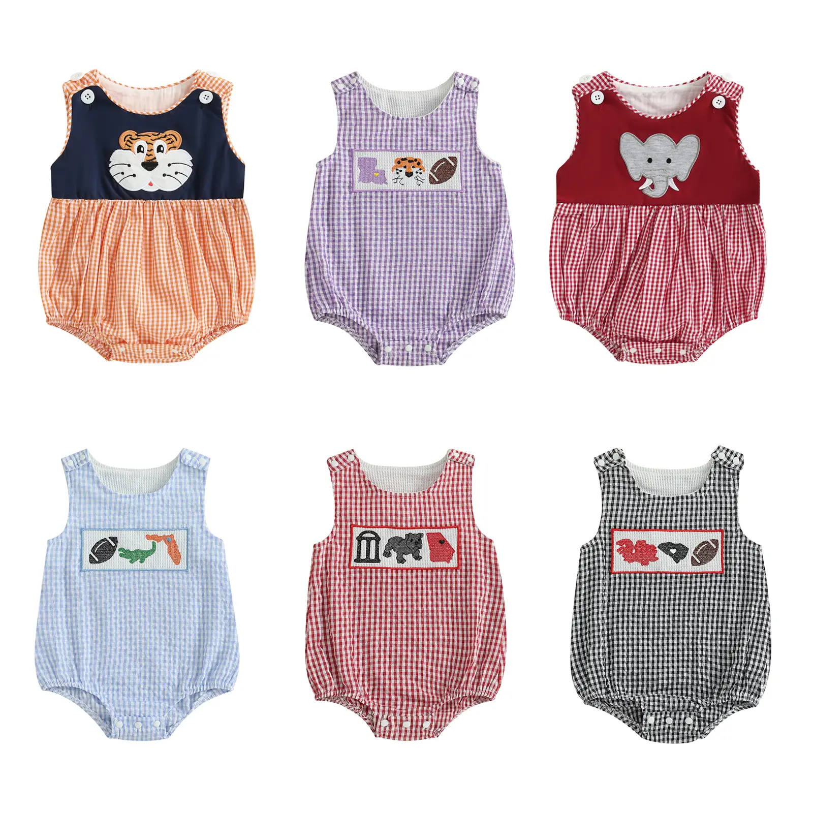 Newborn Baby Boy Girl College Football Game Day Outfit Sports Mascot Bubble Romper Shirt Plaid Bodysuit Bib Overalls