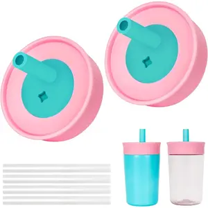 Replacement Lid for Kids Insulation 15 Oz and 12 Oz, Spill Resistant Replacement Cap, Flexible Removable Straw, Easy to Clean, BPA-Free Dishwasher Safe, Accessories for Kids,Light Pink*2
