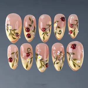 jasonj.nail Soft Yellow Petal Press-On Nails, Hand-Painted Floral Detail on Milky Nude Base, Minimal Elegant Aesthetic, Everyday Clean Girl Nail Art, Custom Handmade Set