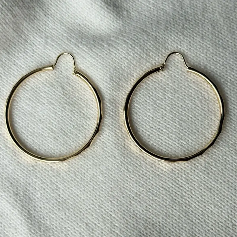 Gold Endless Hoop Earrings, Diamond-Cut Design for Women