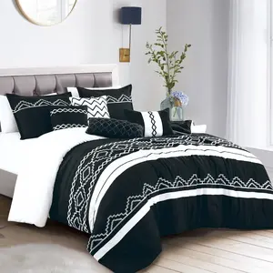 Luxury 7-Piece Comforter Set - Embroidery Patterns, Soft Microfiber, Breathable, Easy to Care for, Includes Queen & King & Cal-King Sizes