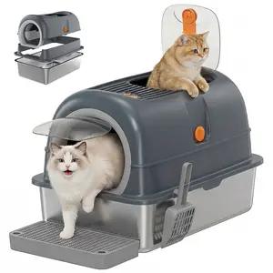 Stainless Steel Cat Litter Box with Lid - 11.8" High Walls, Anti-Leak XL Size, Includes Scoop & Mat, Easy Clean Odor-Proof