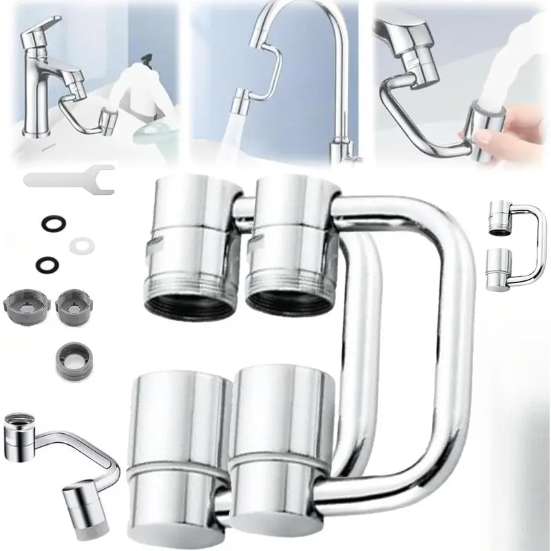 Universal Sink Faucet 1440° Rotatable Faucet Aerator Extension, U Shaped Faucet Extender, 360° Rotating Faucet Extender for Bathroom Sink/Kitchen, Sink Faucet Extender, 2 Modes Adjustable (2*Silver)