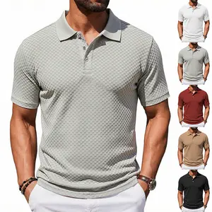 Summer men's heavyweight textured elastic short sleeved polo shirt, breathable casual lapel shirt