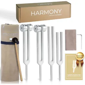 Weighted & Unweighted Acupuncture Tuning Fork Set (128Hz,136.1Hz,256Hz,384Hz) - 10 Synthetic Chakra Percussion Instruments with Rubber Mallet, Cleaning Cloth, Bag - Adult Holiday Gifts