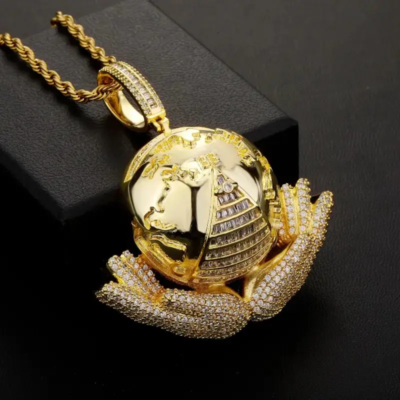 Hip-Hop New Style Holding Earth Pendant Versatile Trendy Brand Men's Necklace