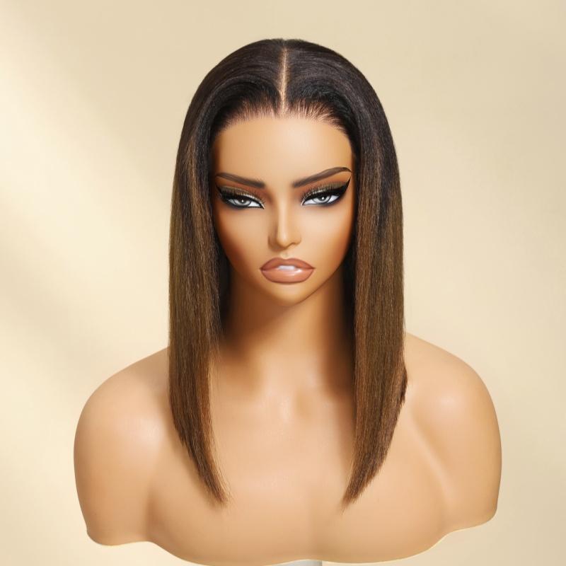 UNice Glueless Yaki Straight Short Bob Wig with Drawstring Pre-cut 7x5 HD Lace Human Hair Wigs with Bleached Knots Beginner Friendly Natural Hairline