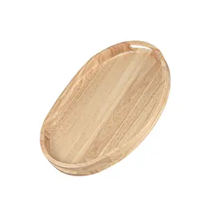 KITEIACAT Rubber Wood Serving Tray with Handles - 17"x13" Oval, Decorative Ottoman Tray for Living Room, Coffee Table, Breakfast in Bed, Candle Display