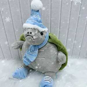 38cm Ski Timmy Turtle Plush Toy Stuffed Animal, Detachable Hat Scarf Shoes, Kids' Interactive Doll, Perfect Gift for Day New Year Birthday